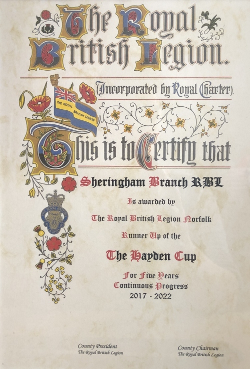 Hayden Cup Certificate 2022