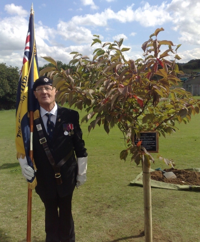 Tony Thorogate, Sheringham Royal British Legion Standard Bearer at Tree Planting ceremony 2008 for Jean Brackenbury and Tec McMullan at Muckleborough, Weybourne